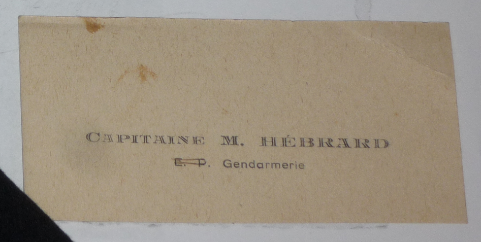Carte de visite lieutenant de Gendarmerie Départementale Hébrard