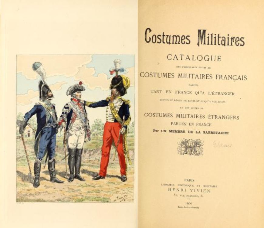Titre de l'ouvrage "Costumes militaires" de Glasser, 1900.